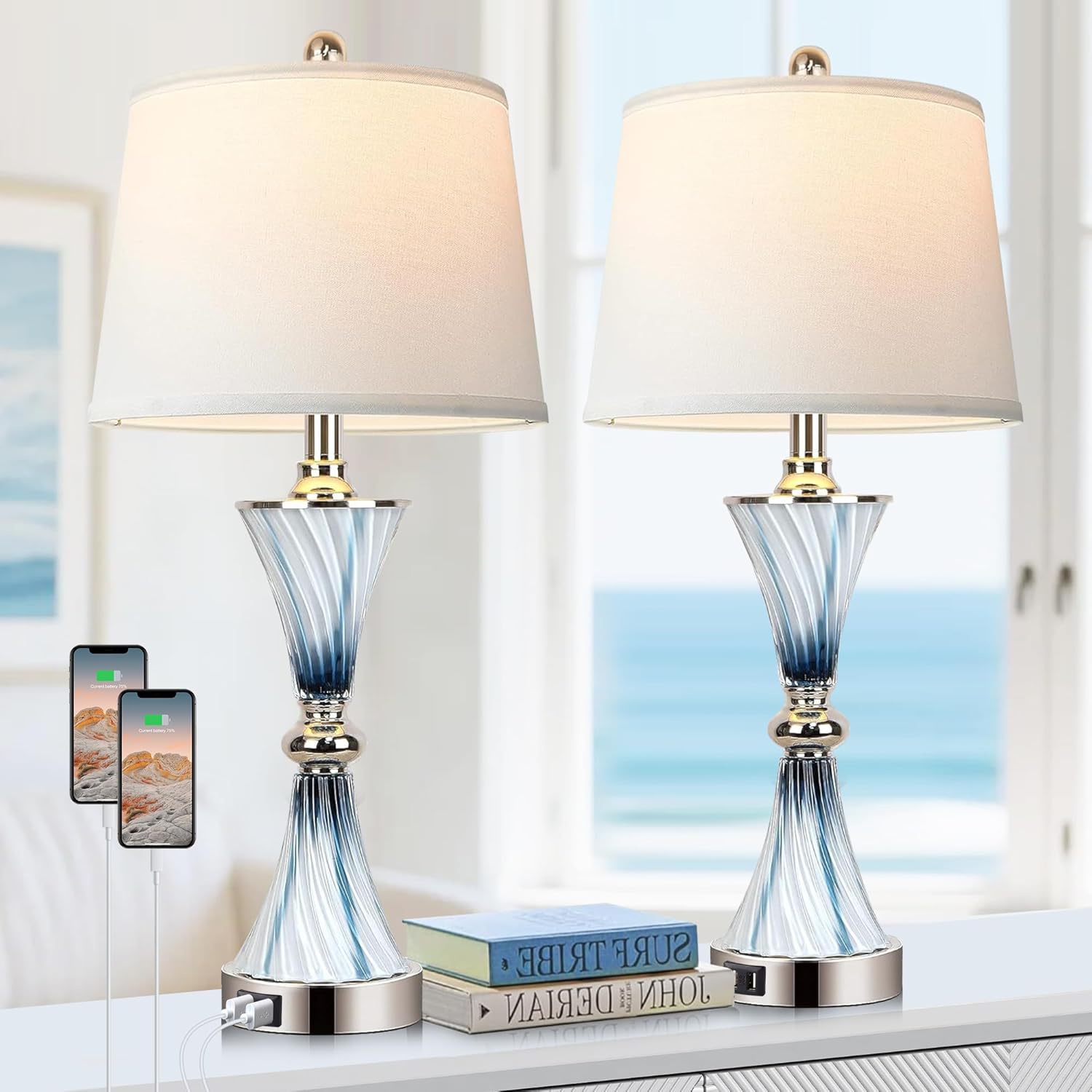 Decor Lighting Table Lamps - 3-Way Dimmable Touch Glass Table Lamps