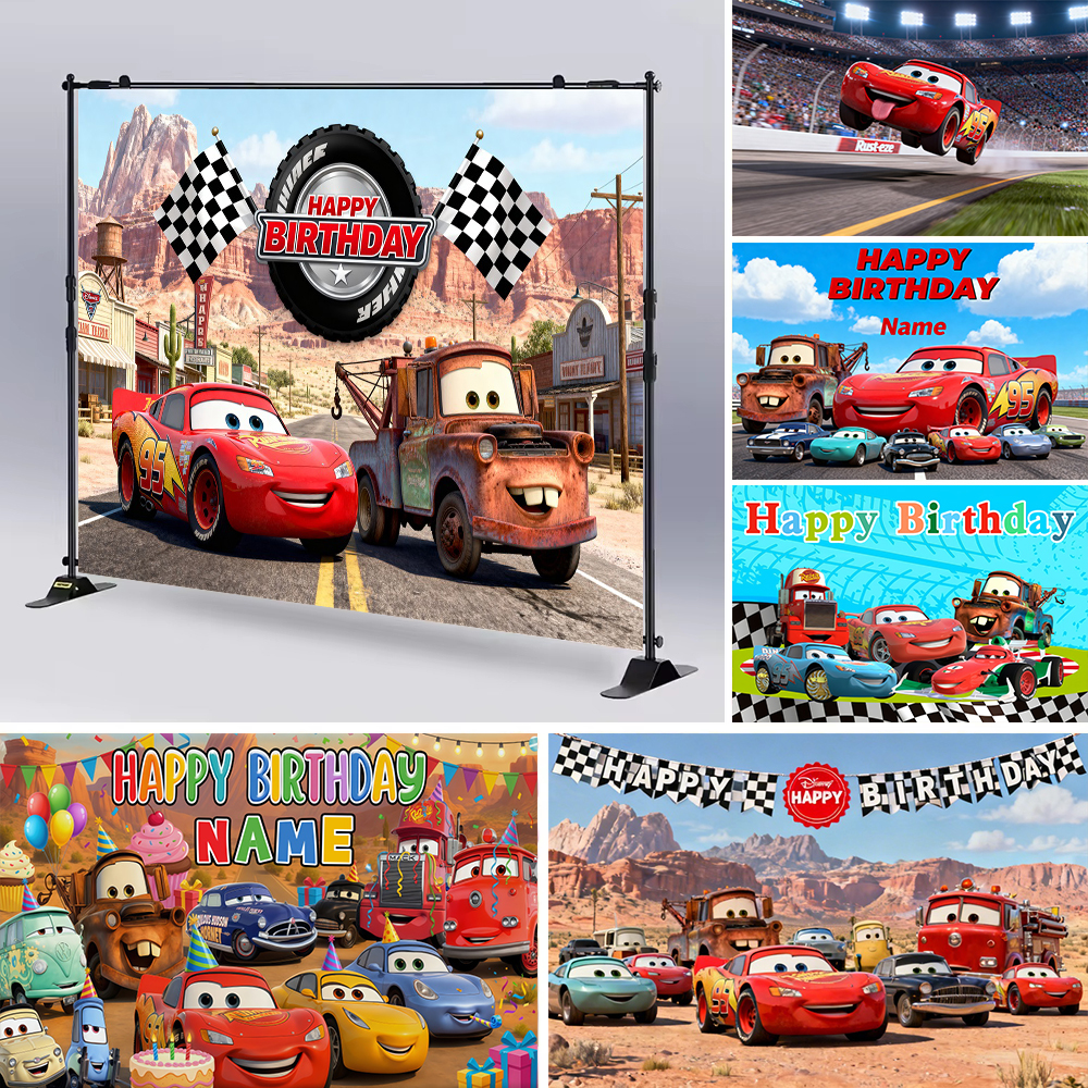 Lighting Mcqueen Birthday Decor - Disney Pixar Cars Custom Backdrop Car