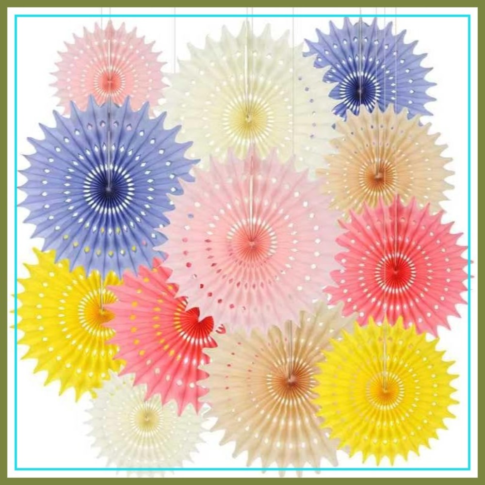 Decor Lighting Fans - 12PCS Light Color Paper Fans Tissue