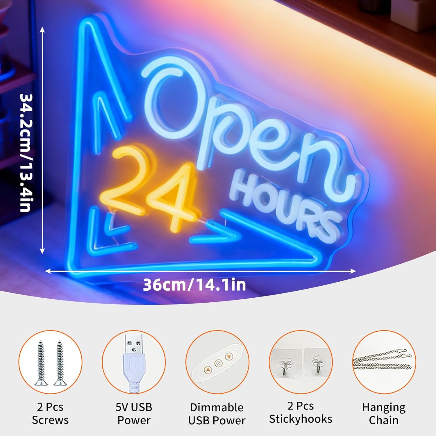  24 Hours Open Neon Sign USB  - огляд і ціна Decor Lighting Opening Hours