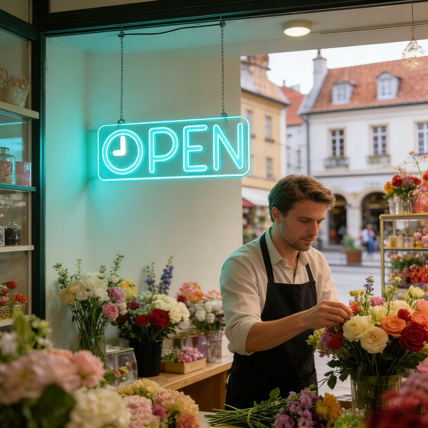 OPEN Neon Light Sign with Cloc - огляд і ціна Decor Lighting Opening Hours