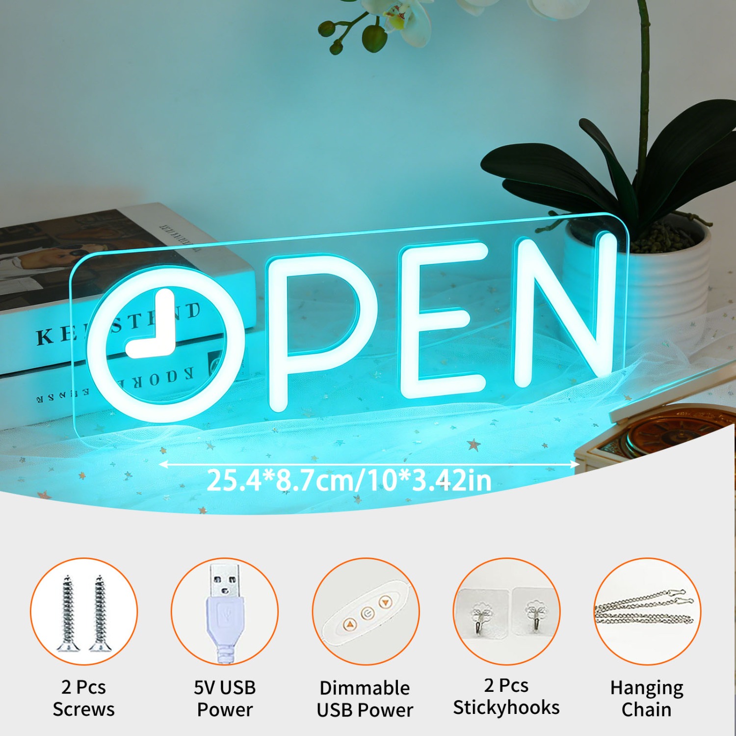 OPEN Neon Light Sign with Cloc - огляд і ціна Decor Lighting Opening Hours