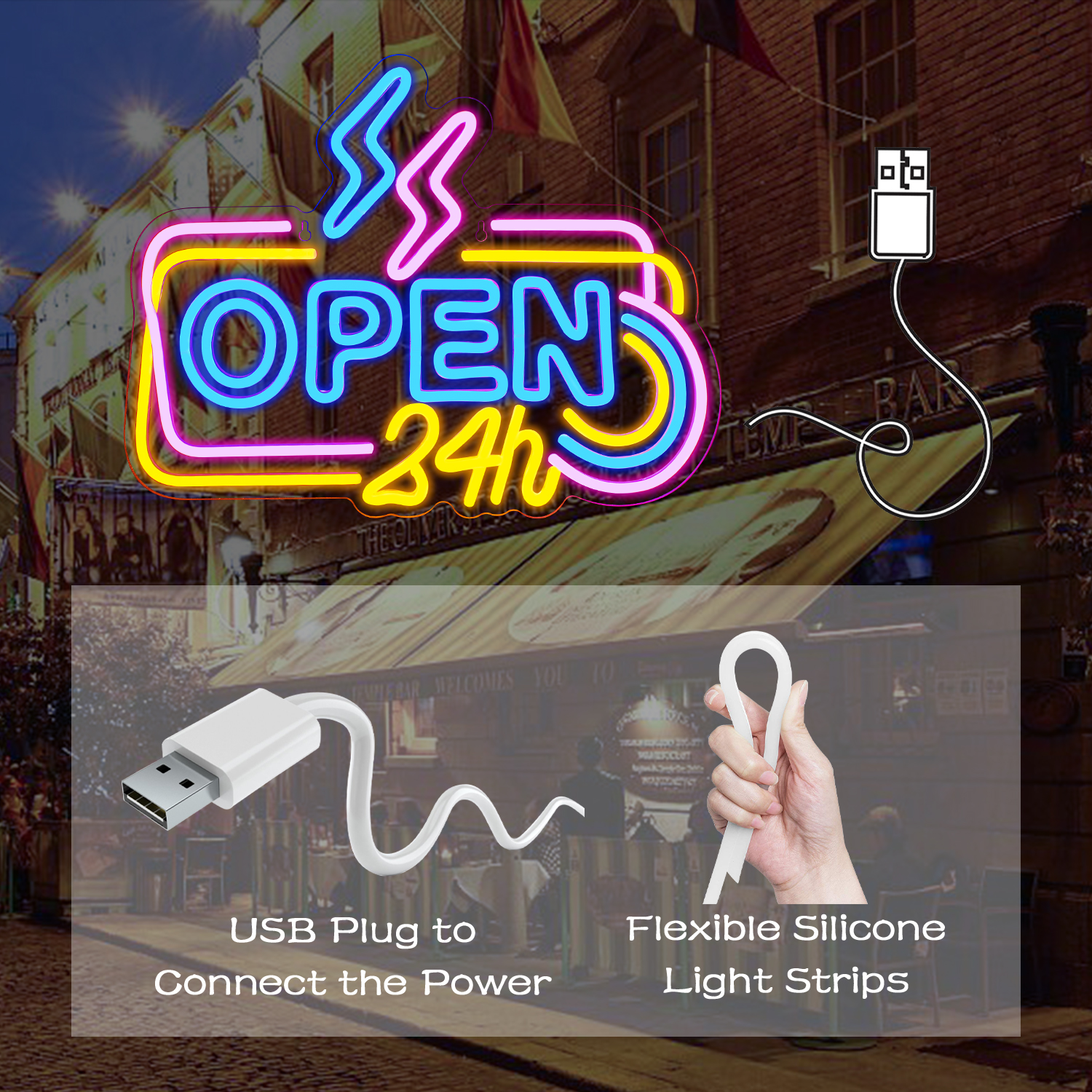 Open 24 Hours Bar Shop Neon Si - огляд і ціна Decor Lighting Opening Hours