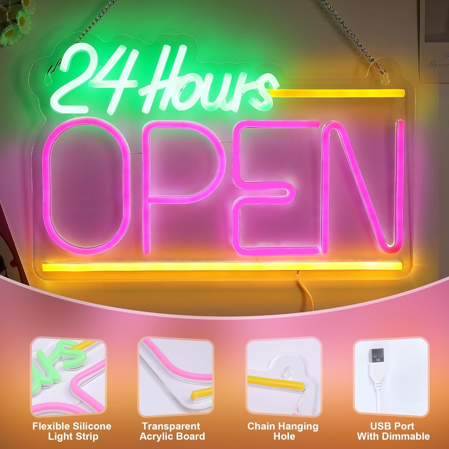Open 24 Hours Neon Sign USB LE - огляд і ціна Decor Lighting Opening Hours