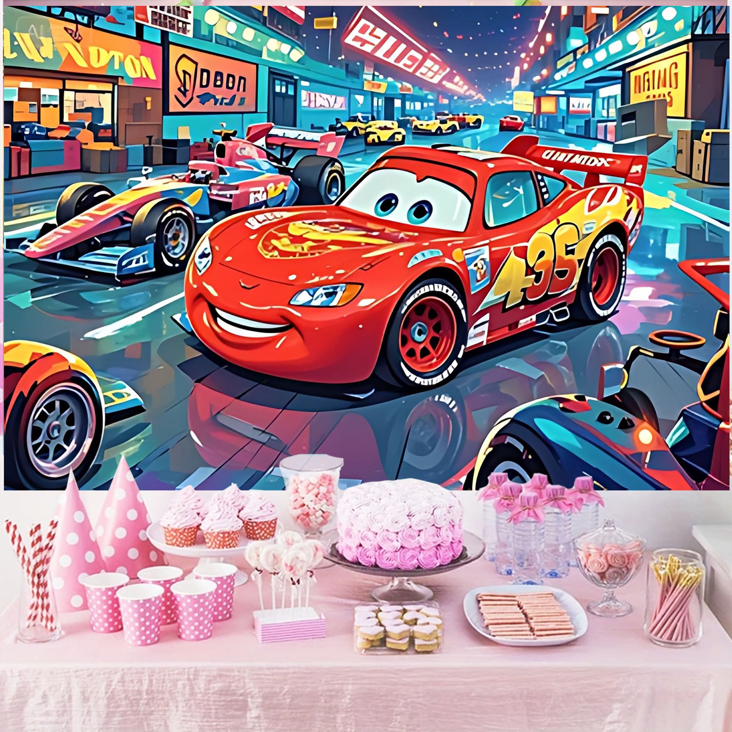 Disney Cars Movie Backdrop Ban - огляд і ціна Lighting Mcqueen Birthday Decor